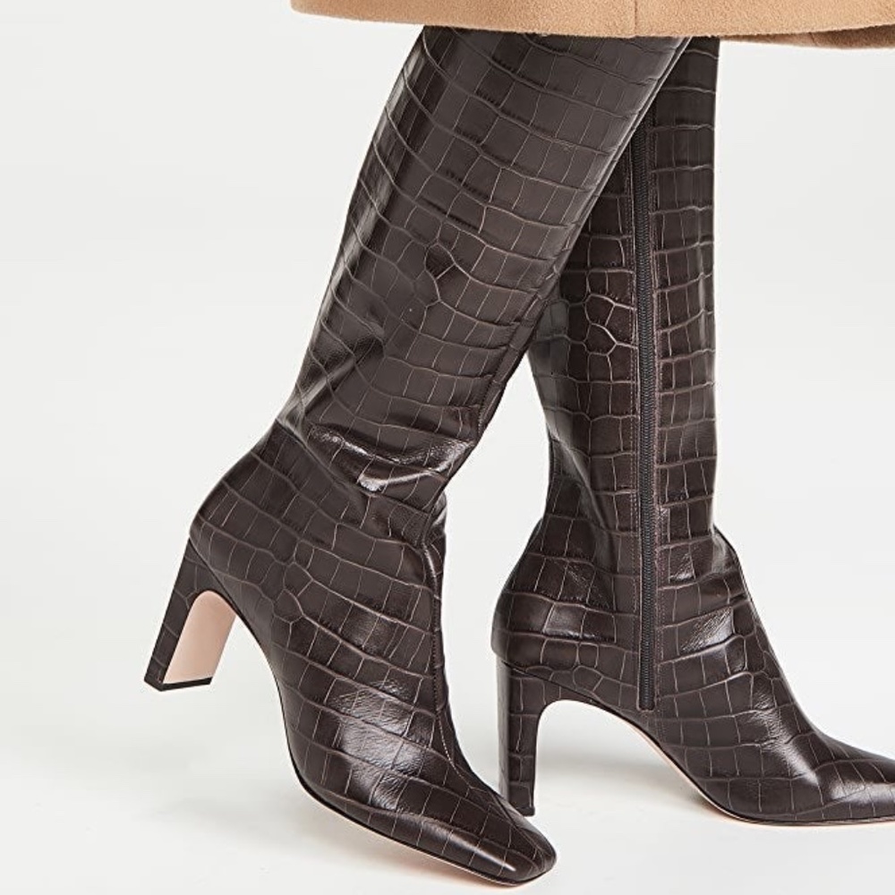 Schutz Daisy Croc-Effect, Square-Toe Leather Boots Size 7.5